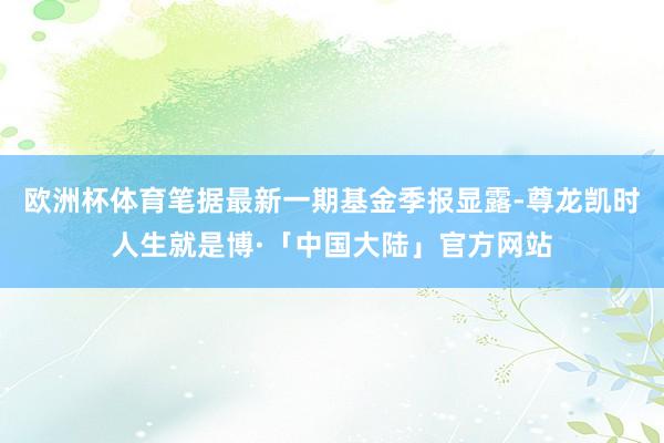 欧洲杯体育笔据最新一期基金季报显露-尊龙凯时人生就是博·「中国大陆」官方网站